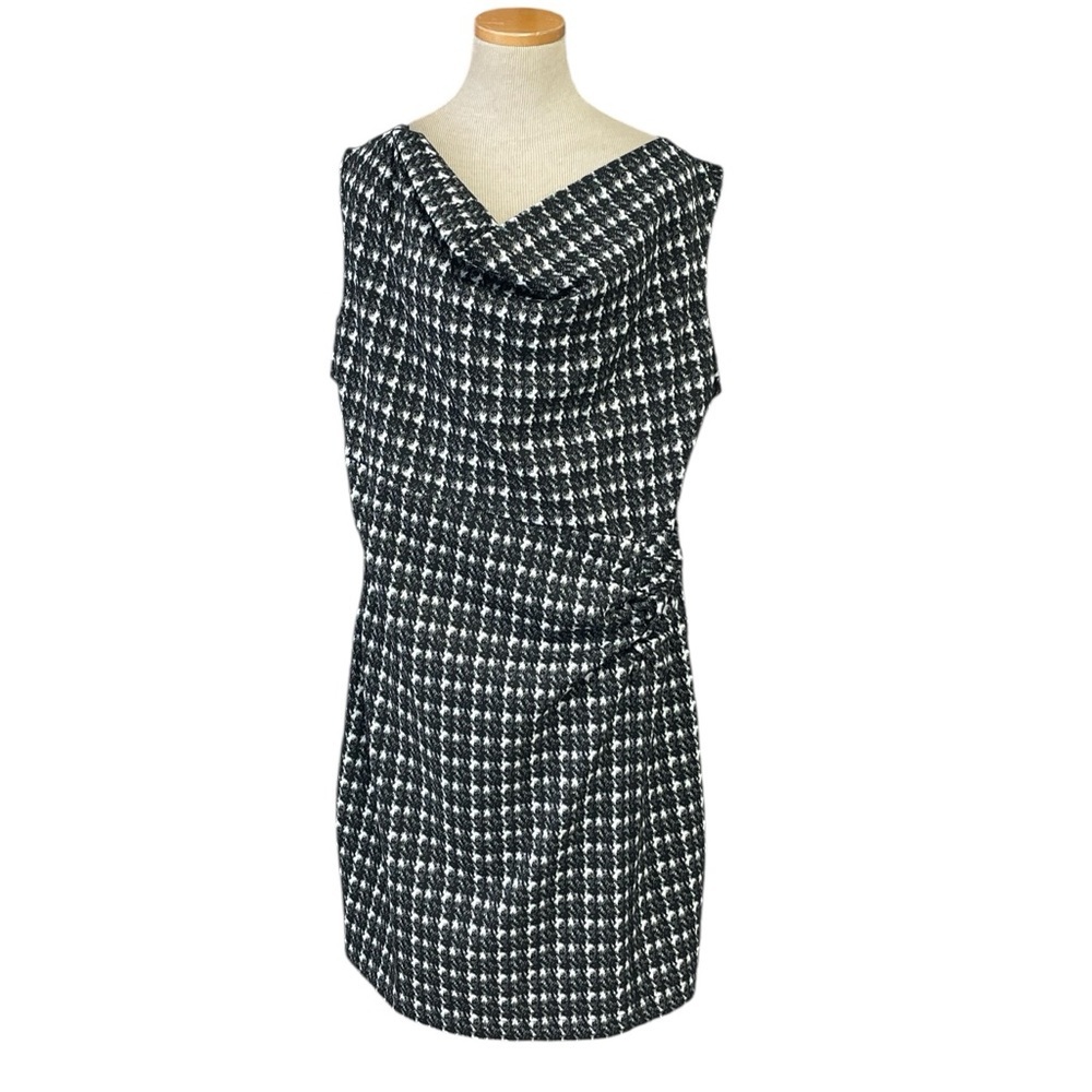 Banana Republic Black White Houndstooth Sheath Dress Drape Neck Size XL - Picture 6 of 13